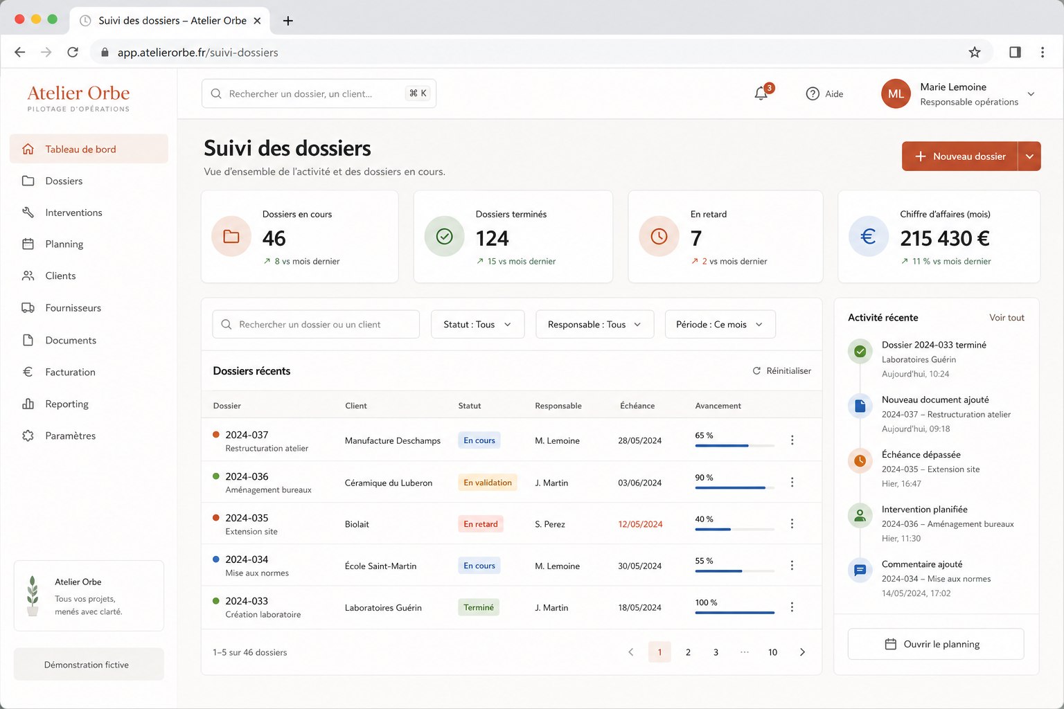 Capture d’écran fictive de la prestation Portail métier web sur mesure