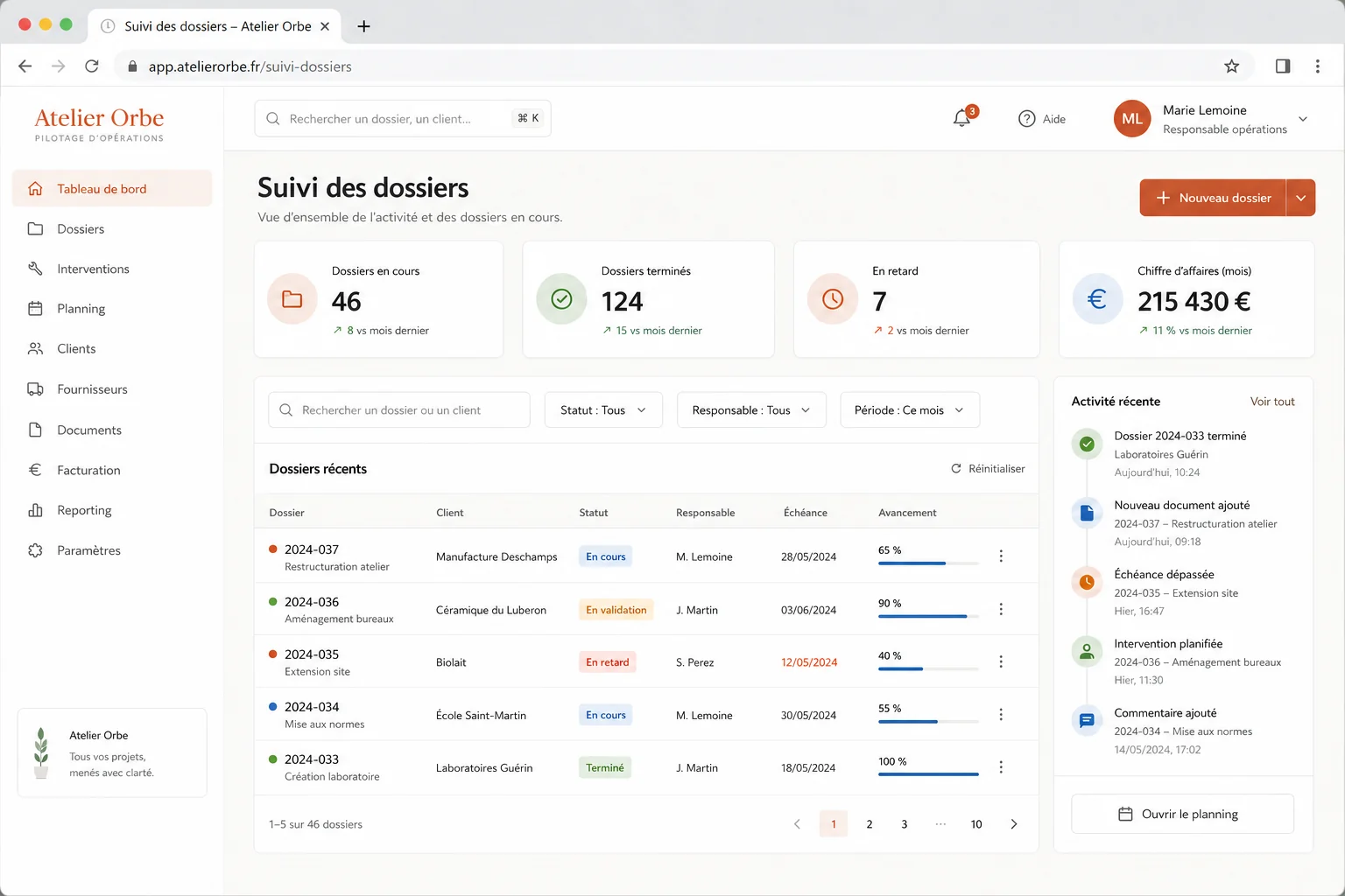Aperçu visuel de la prestation Portail métier web sur mesure